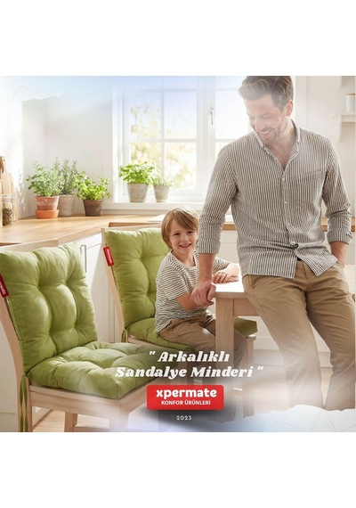 Pofuduk Arkalıklı Sandalye Minderi Bağcıklı Yıkanabilir Dekoratif Minder Yeşil Diğer