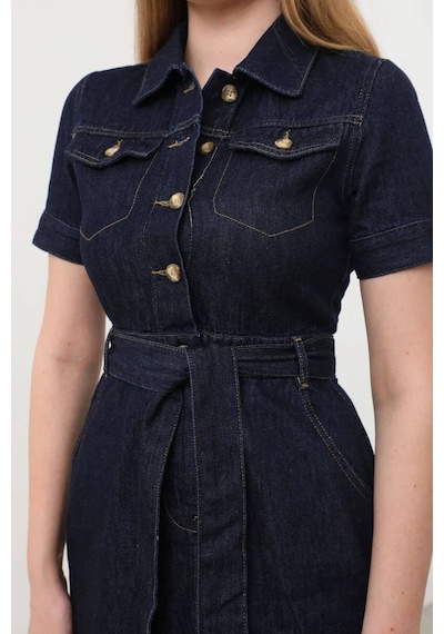 Banny Jeans Kadın Kısa Kol Lacivert Jean Elbise 001 Lacivert L