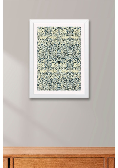 William Morris Brother Rabbit Kardeş Tavşan Desenli Çerçeveli Tablo Viktorya Serisi Duvar Dekoru Beyaz