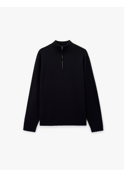 Koton Uzun Kollu Regular Fit Basic Yarım Fermuarlı Triko Kazak Lacivert 6wam70054ht Lacivert