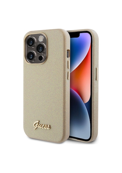 Apple Uyumlu iPhone 15 Pro Max Kılıf Guess Lisanslı Yazı Logolu Glitter Glossy Script Kapak Lila
