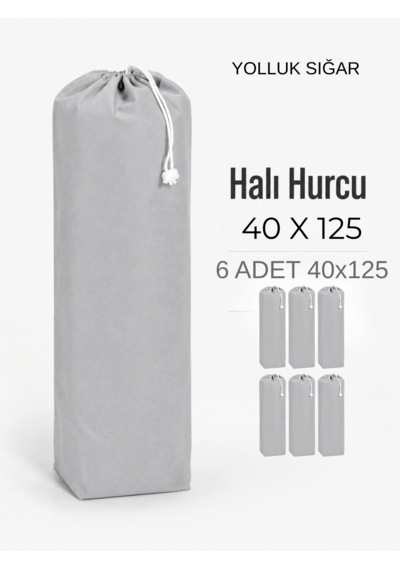 Beylini 40x125 Halı Hurcu Yolluk Sığar Lastikli Nefes Alabilir Kokmaz Tela Lastikli Halı Kılıfı Poşeti Ambalajı Taşınma Yastık Saklama Torbası Gri 6 Adet