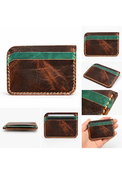 Oakco Leather Hakiki Deri Handmade Kahverengi-yeşil Kartlık Açık Kahverengi - Taba