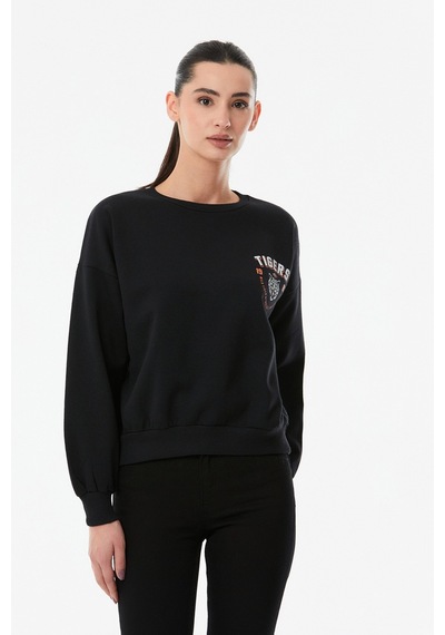 Fullamoda Tigers Baskılı Bisiklet Yaka Sweatshirt Siyah 24KGB890193113-Siyah