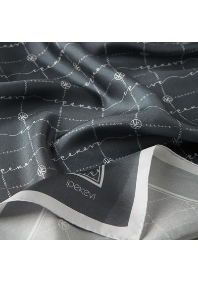İpekevi Twill İpek Eşarp - Monogram - Metalik Mavi - Metalik Mavi