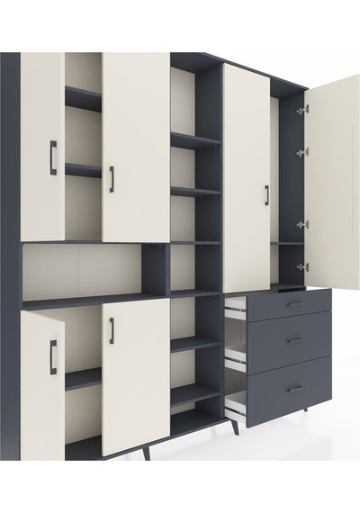 Arges Dolap 13 Raflı 3 Çekmeceli 6 Kapaklı 220x30x243 Antrasit-aytaşı/antrasit Aytası/antrasıt Arges Dolap 13 Raflı 3 Çekmeceli 6 Kapaklı 220x30x243 Antrasit-aytaşı/antrasit Aytası/antrasıt