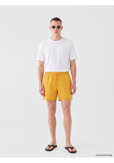 Lcw Swımwear Sarı Kısa Boy Baskılı Erkek Deniz Şortu