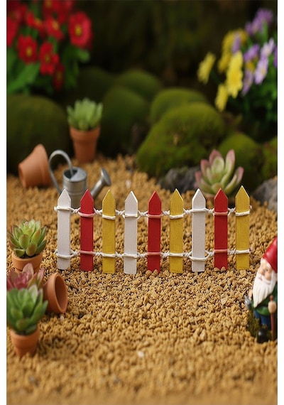 Mini Kırmızı Renkli Bahçe Çiti 1 Adet 3x60 Cm Teraryum Okul Ev Proje Renkli Minyatür Çit Ahşap Dekor