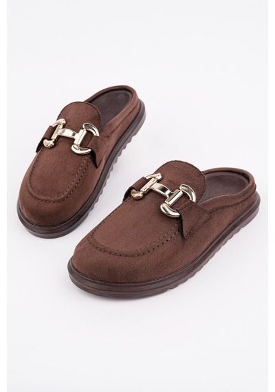 Muggo Carleen Süet Deri Gold Tokalı Günlük Rahat Önü Kapalı Kadın Loafer Terlik Kahverengi Muggo Carleen Süet Deri Gold Tokalı Günlük Rahat Önü Kapalı Kadın Loafer Terlik Kahverengi
