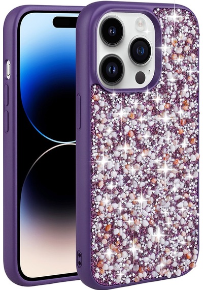 Apple Uyumlu iPhone 14 Pro Max Uyumlu Parlak Taşlı Tasarım Zore Linea Kılıf-derin Mor Derin Mor -