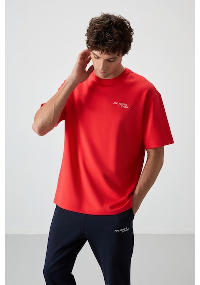 Tommy Life Fiesta - Lacivert Pamuklu Kalın Yumuşak Dokulu Oversize Fit Nakışlı Erkek Eşofman Takım - 85252 Kırmızı - Lacivert