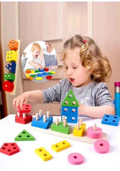 Hyd Ahşap Geometrik Şekiller Bultak Vidalama Yapboz Yerleştirme 2'li Eğitici Oyuncak Set