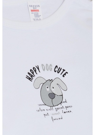 Breeze Erkek Bebek Çıtçıtlı Zıbın Body Sevimli Köpekçik Baskılı 9 Ay-3 Yaş, Beyaz Beyaz