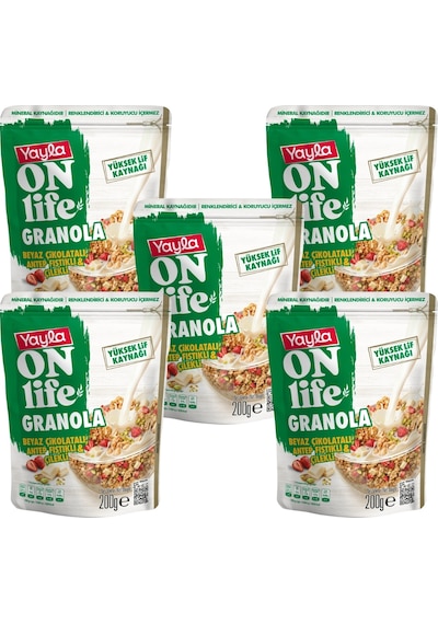 Yayla Onlife Beyaz Çikolatalı Antep Fıstıklı Ve Çilekli Granola 200 G X5
