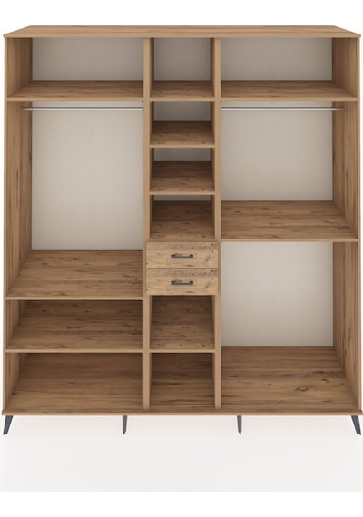 Kronos Dolap 10 Raflı 2 Çekmeceli 3 Askılı 220x59x243 Çam-çam/çam Çok Renkli