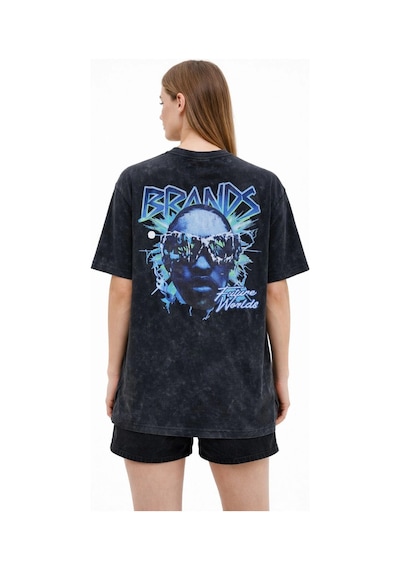 Primemagazam Kadın Asit Yıkamalı Oversize Tişört Bisiklet Yaka Kısa Kol T-shirt - Siyah Çeşitli