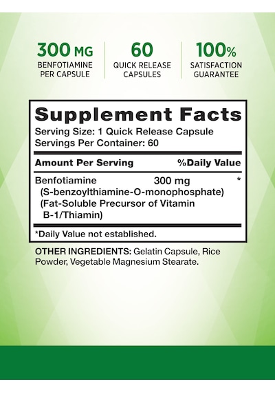 Nature's Truth Benfotiamine Vitamin B1 Precursor 300 Mg 60 Kapsül