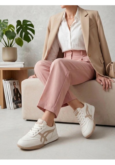 Potinonline 5850 Kadın Yanı Çizgili Comfort Sneaker Ayakkabı Beyaz