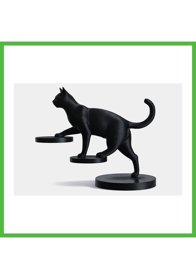 Vaveni 3d Baskı Dengede Duran Kedi Heykeli Modern Dekoratif Kedi Figürü Masaüstü Obje Siyah Arz
