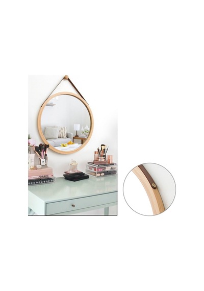 Askılı Bambu Çerçeveli Yuvarlak Dekoratif Ayna Doğal & Modern Tasarım Bej - 834707372 Bej - 834707372 Bej