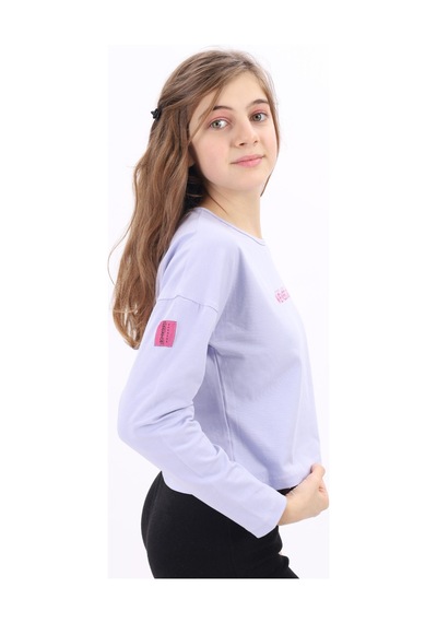 Toontoy Kids Kız Çocuk Baskılı Bisiklet Yaka Uzun Kollu Tişört Mavi