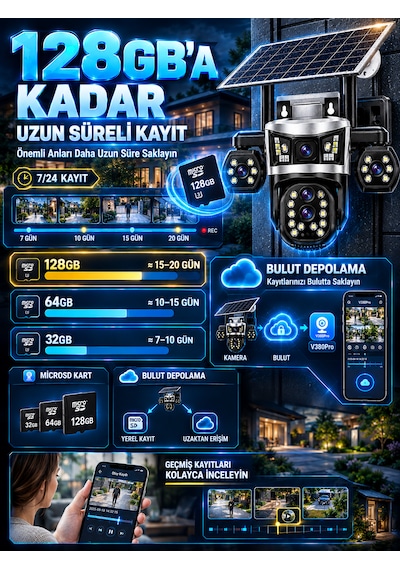 Dobest 4g Sım Kartlı 4k 5 Lensli 8x Zoom Ptz Solar Güvenlik Kamerası V380 Pro Güneş Enerjili Dış Mekan Kamera