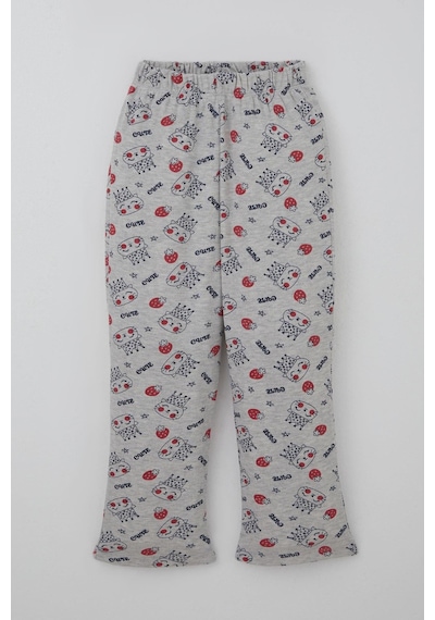 Breeze Kız Çocuk Pijama Takımı Kraliçe Kedicik & Çilek Desenli 7-11 Yaş, Açık Gri Melanj