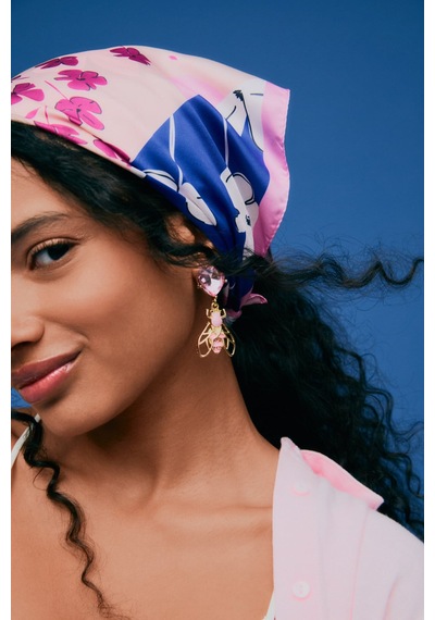 Taşlı Arı Sallantılı Küpe Pembe