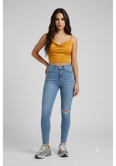 Levi's Yırtık Detaylı Kadın Mile High Süper Skinny Jeans - 0230 Lacivert