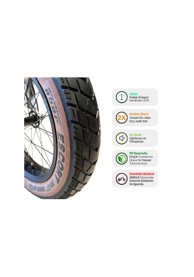 Heugers 20x4.0 E-bike Zırhlı Dış Lastik Seti Ön + Arka Amber Yanaklı, Düşük Yuvarlanma Dirençli,