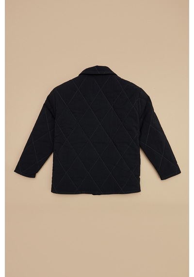 Fullamoda Baklava Desen Kapitone Oversize Kız Çocuk Mont Siyah