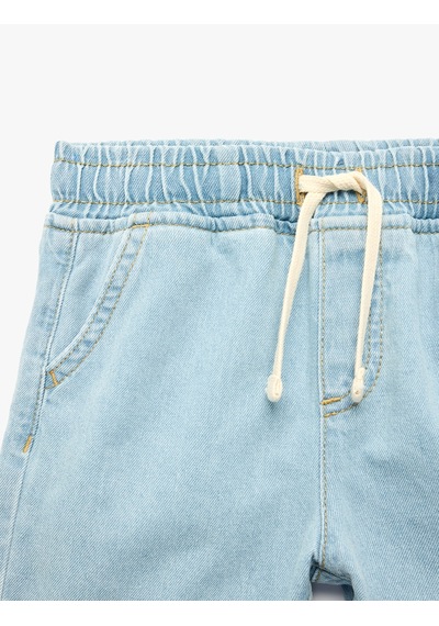 Koton Pamuklu Cepli Beli Bağcıklı Denim Şort Lıght Indıgo 6smb40020td Açık Mavi