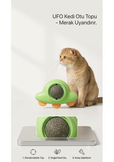 Ayıcık Ufo Karışık Desenli Yapışkanlı Catnipli Kedi Yalama Ve Sürtünme Topu Ufo