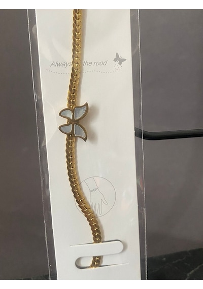 Beyaz Sedefli Kelebekli Çelik Bileklik