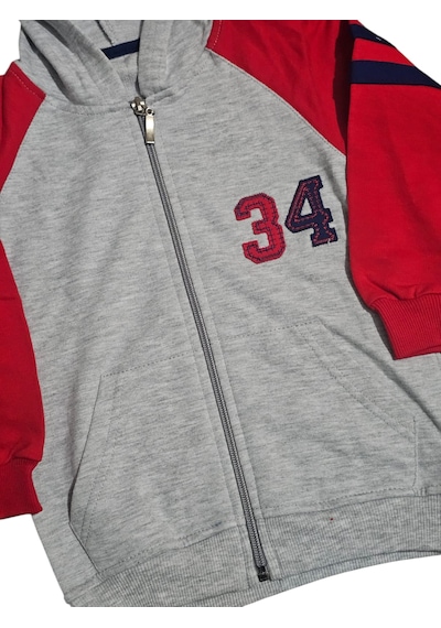 Ela Erkek Çocuk Mevsimlik Kapşonlu Penye Sweatshirt Gri - Kırmızı