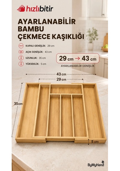 Bymyhand Bambu Ahşap Ayarlı Çekmece İçi Kaşıklık