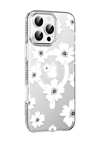 İphone 16 Pro Max Floral Magsafe Kapak - Beyaz