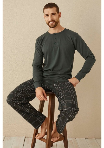 Aydoğan Erkek Civan Patlı Modal Koyu Haki Pijama Takımı 3341 Yeşil