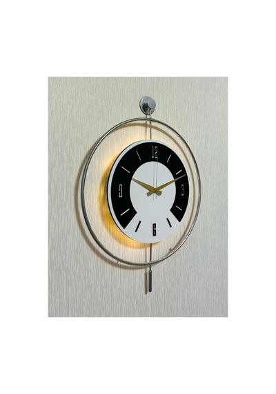 Pey Aksesuar 50x70 Cm Metal Ahşap Ve Işığın Muhteşem Uyumu Duvar Saati Dekoratif Ahşap-m54-kromgrı-beyaz-siyah-siyah