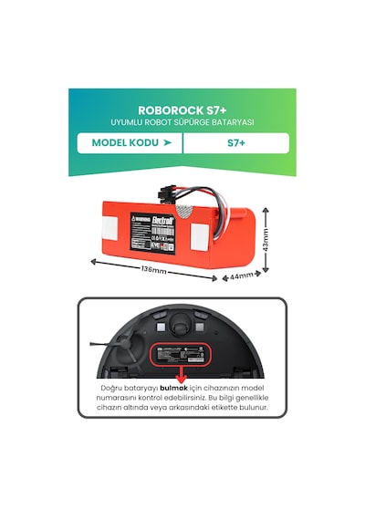 Roborock S7+ Uyumlu Batarya 6400mah Kutulu Robot Süpürge Pil Değişimi