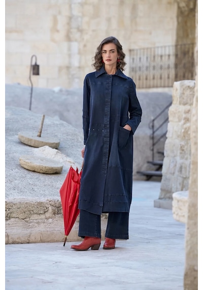 Misswhence Dikiş Detaylı Cepli Denim Pardesü 40501 Lacivert