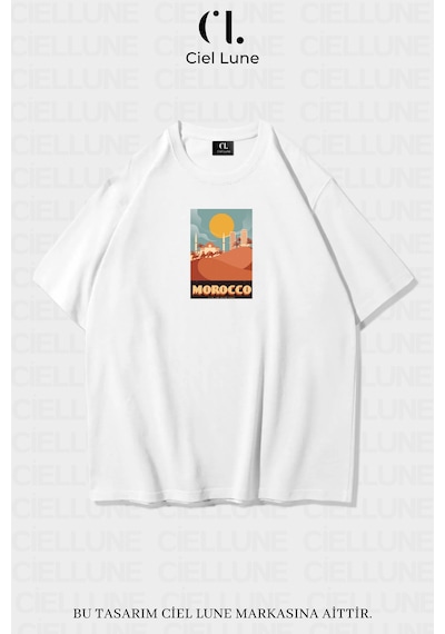 Nevermind Unisex Kadın Erkek Morocco Baskılı Özel Tasarım Oversiz Beyaz