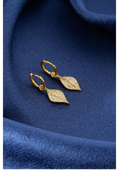 Çekirdekjewelry Işıklı Hediye Kutulu 925 Gümüş Gümüş Yaprak Tasarım Küpe Sarı