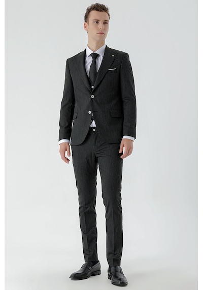 Morven Erkek Siyah Poliviskon Trend Yelekli Çizgili Desen Slim Fit Sivri Yaka Takım Elbise Siyah Morven Erkek Siyah Poliviskon Trend Yelekli Çizgili Desen Slim Fit Sivri Yaka Takım Elbise Siyah