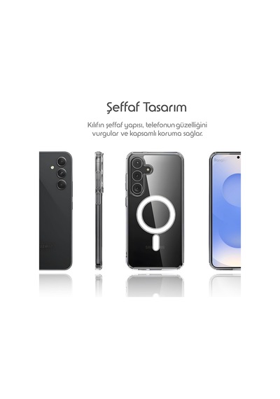 Magsafe İle Uyumlu Şeffaf, Kamera Çıkıntılı Korumalı Darbe Emici Kapak Kablosuz Wireless Şarj Destekli Silikon Telefon Kılıfı Samsung A26