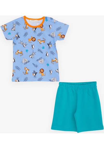Breeze Girls & Boys Erkek Bebek Pijama Takımı Hayvanlar Alemi Temalı 9 Ay-3 Yaş, Mavi-mavi Mavi