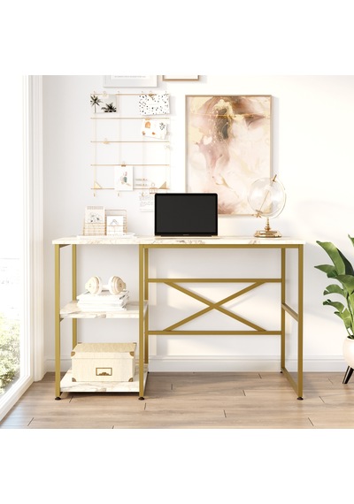 Robin Home Atlantis Gold Metal Çalışma Masası Raflı 120cm