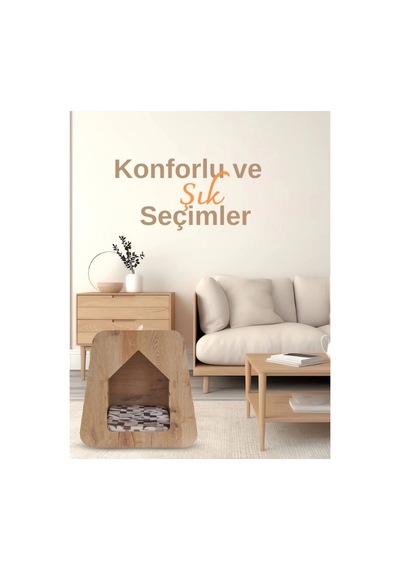 Caramel 30 50 Kedi Köpek Evi Yıkanabilir Kumaş Minderi Ile Beraber