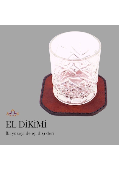 Kare Kahverengi El Yapımı Deri Bardak Altlığı 1 Adet