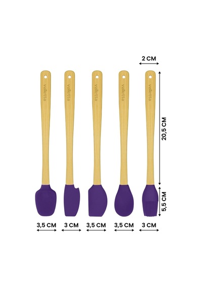 Valletta Indigo 5'li Mor Bambu Silikon Spatula Seti Uzun 26 Cm